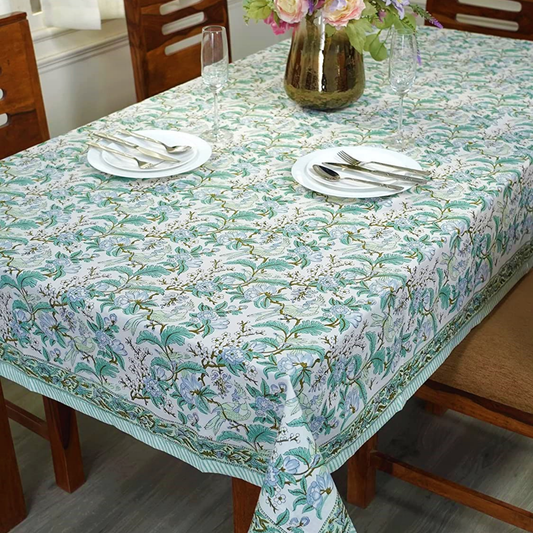 Tablecloth with floral pattern on a dining table