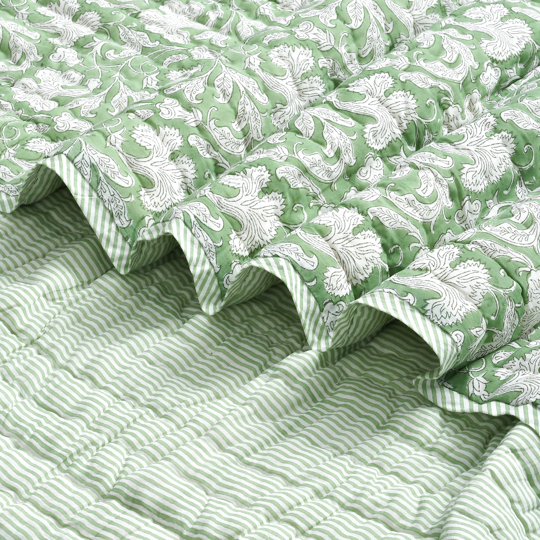 Green and white floral patterned fabric