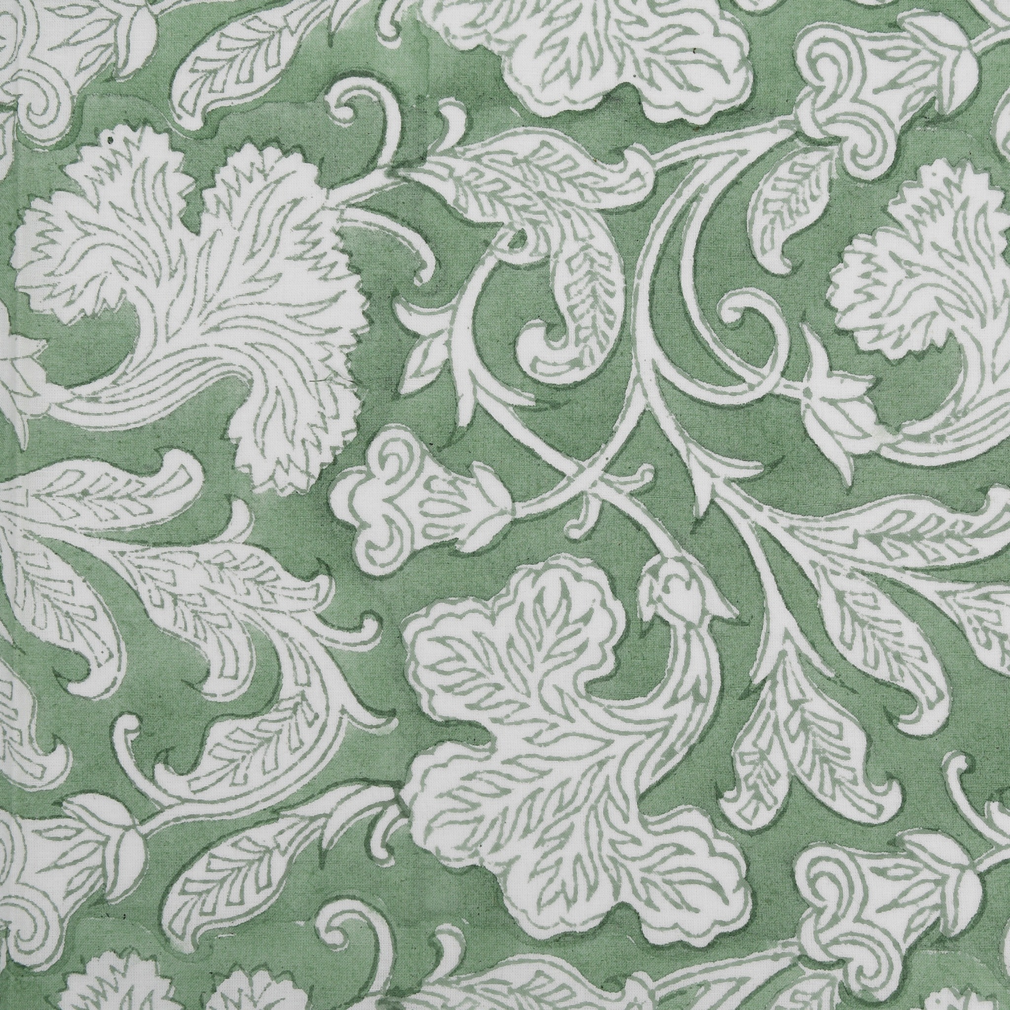 Decorative floral pattern with white flowers on a green background
