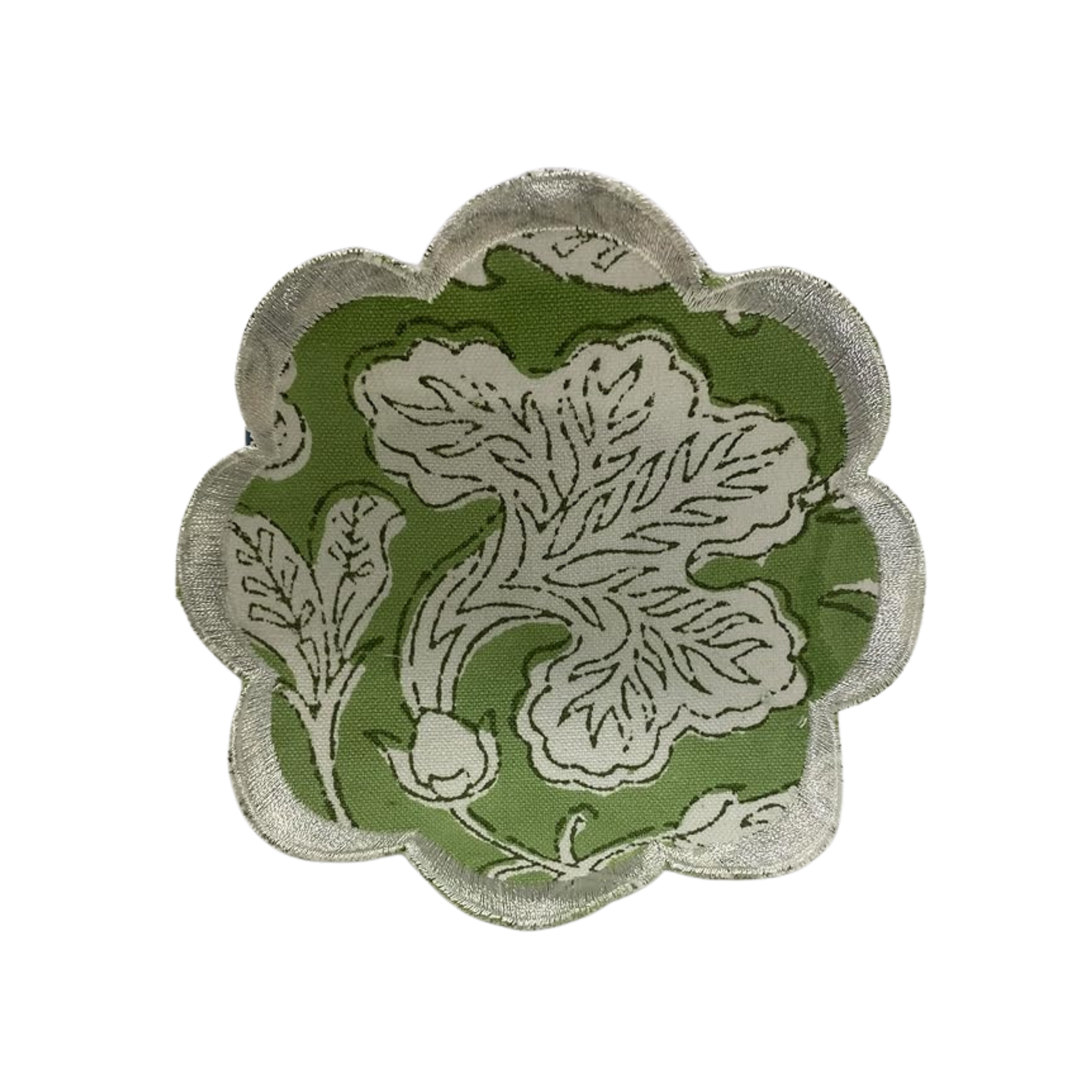 Decorative patch with floral design on a green background