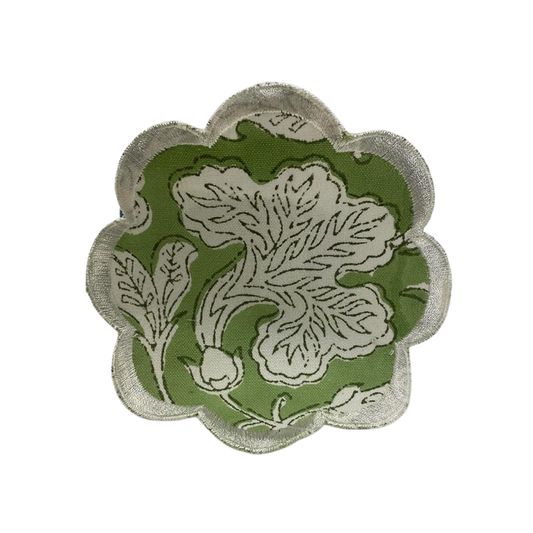 Decorative patch with floral design on a green background