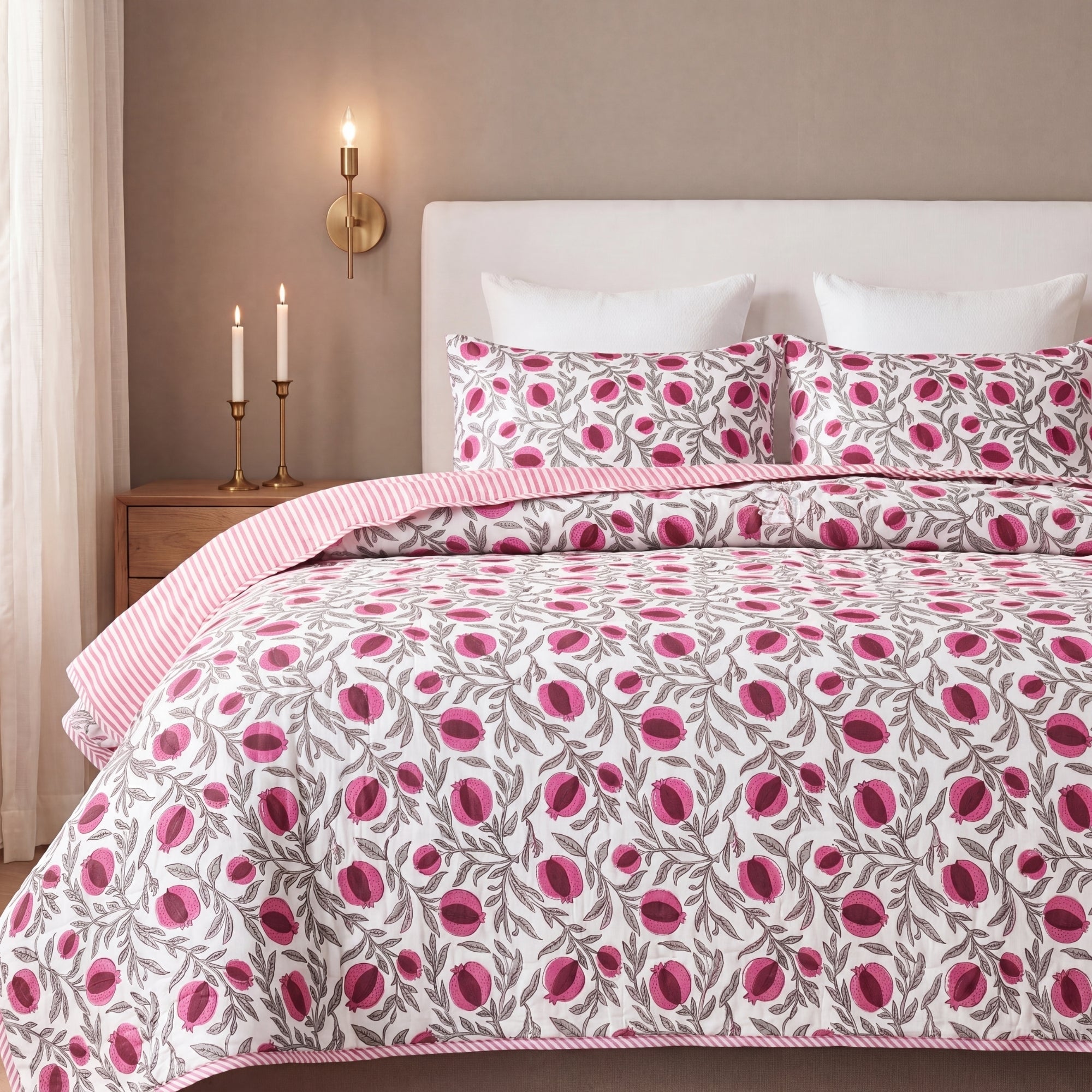Red Pomegranate Quilt Ridhi Block Print