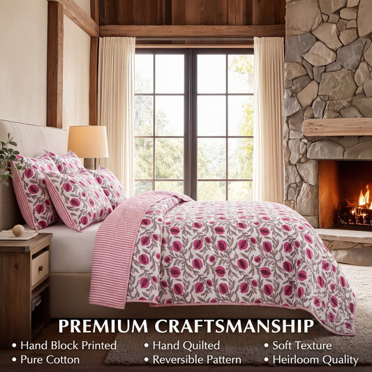 Red Pomegranate Quilt Ridhi Block Print