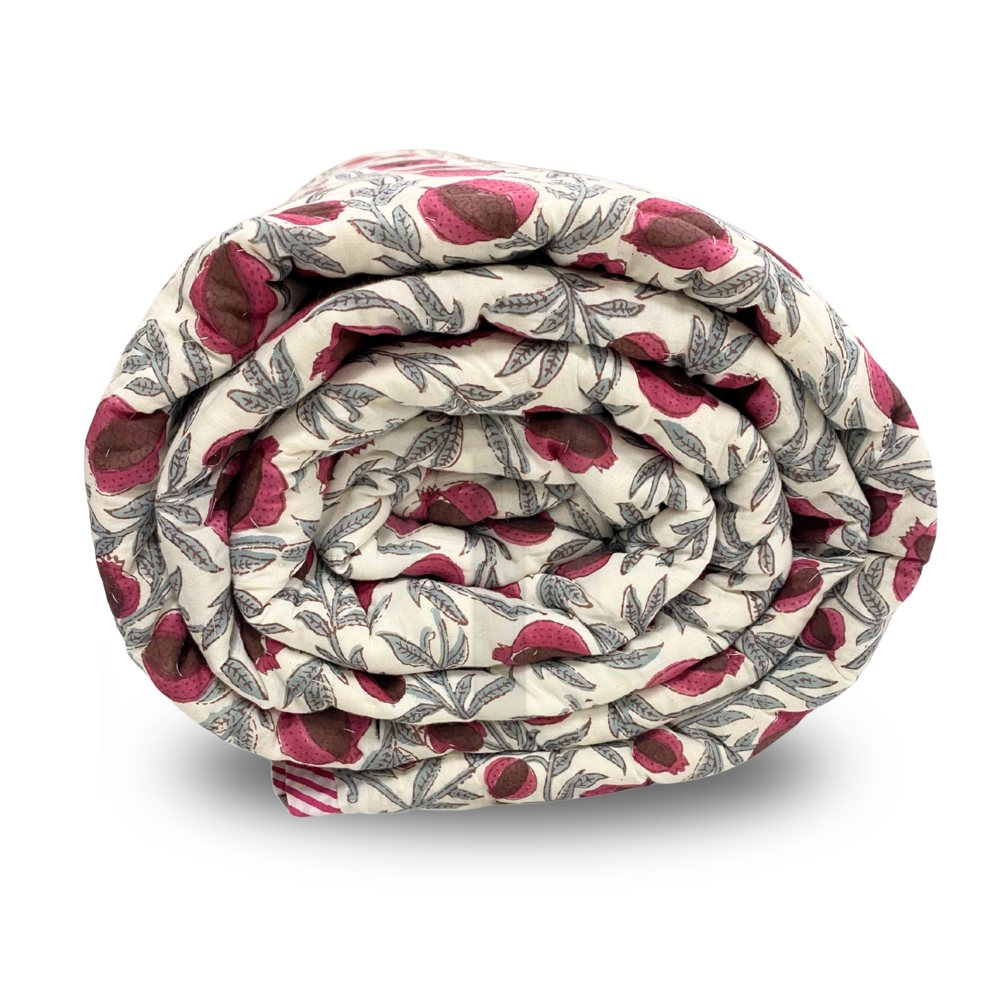 Folded fabric with a leaf pattern on a white background