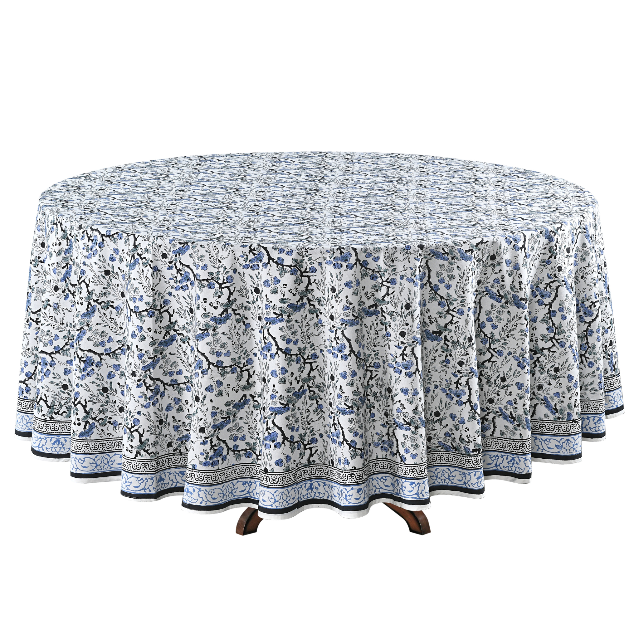 Round tablecloth with floral pattern on a white background