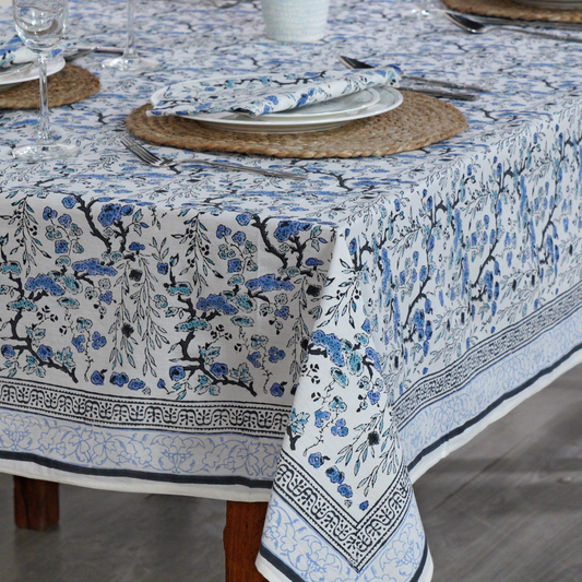 Tablecloth with floral pattern on a dining table