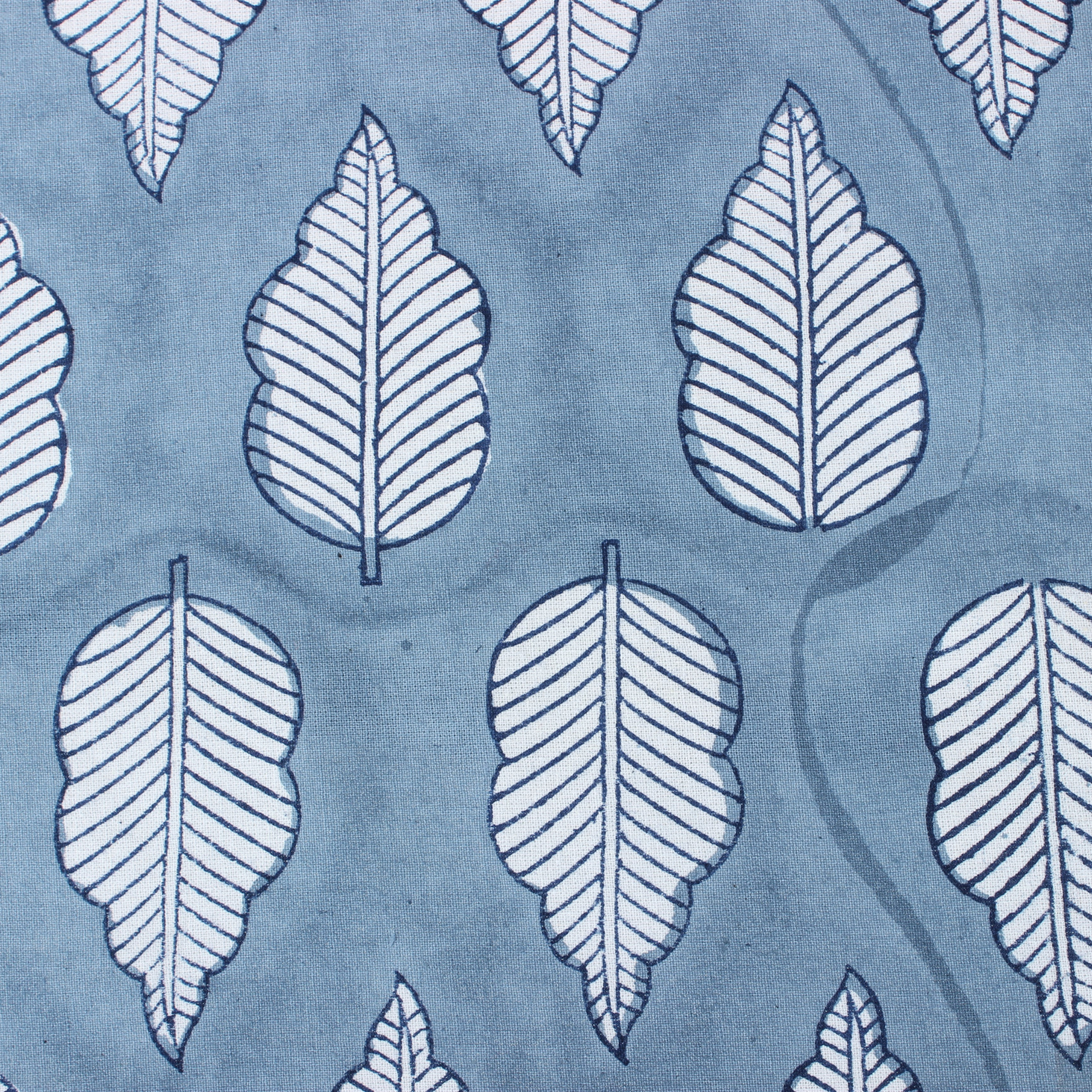 Pattern of white leaves on a blue background