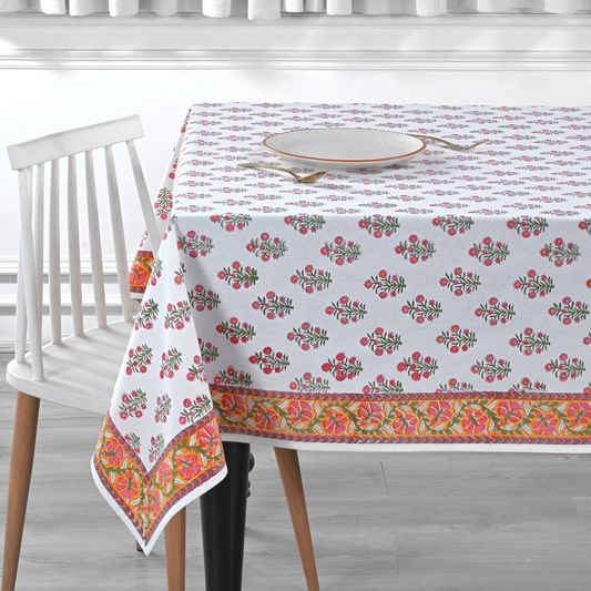 Tablecloth with floral pattern on a dining table