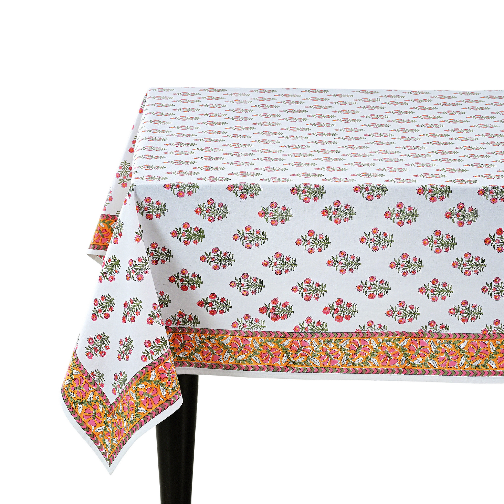 Floral patterned tablecloth on a white background