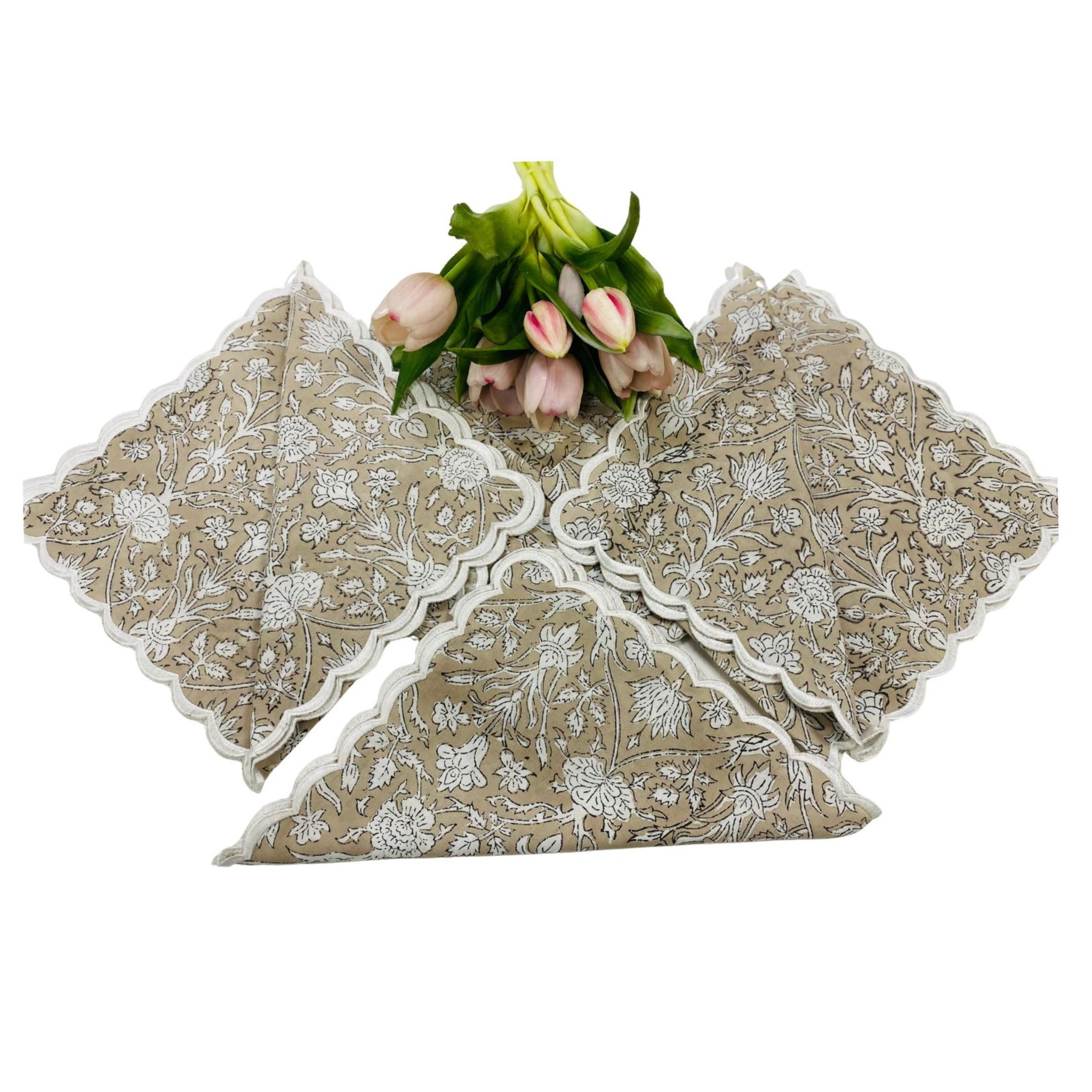 Set of lace doilies with floral pattern on a white background
