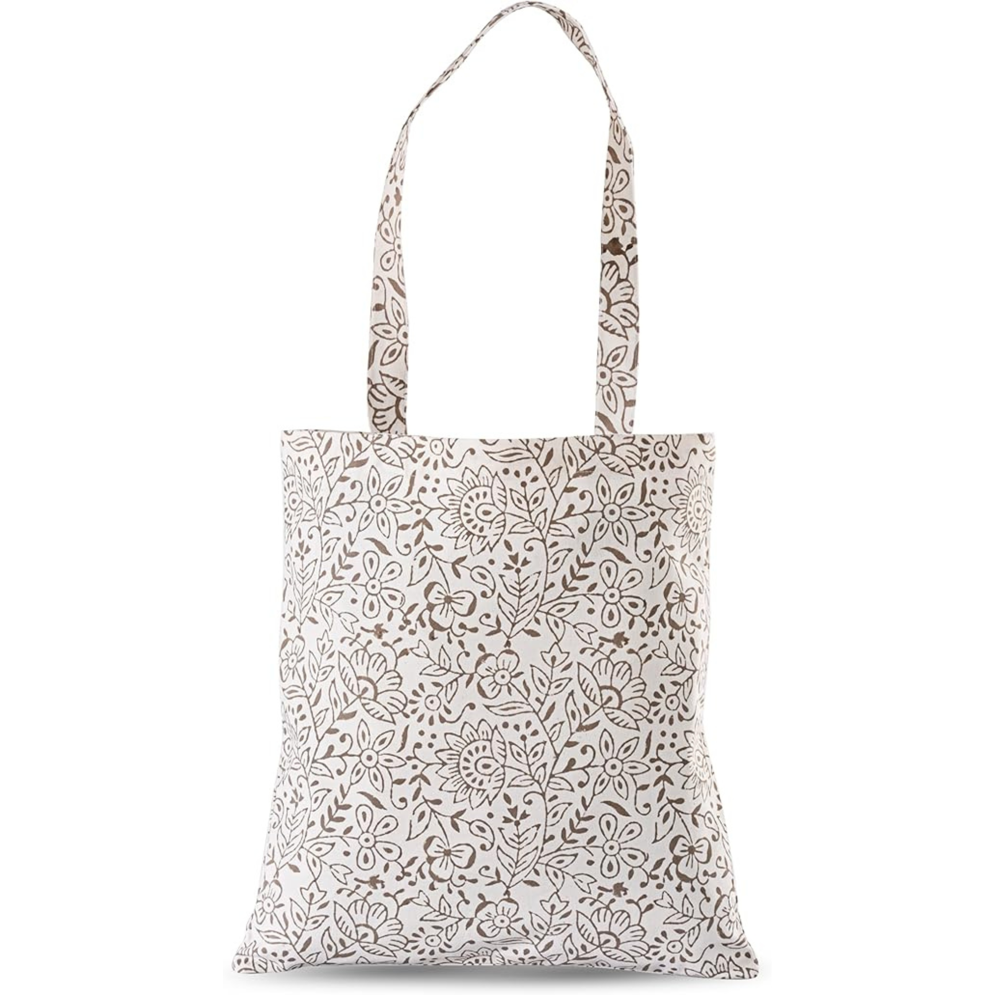 Tote bag with a floral pattern on a white background