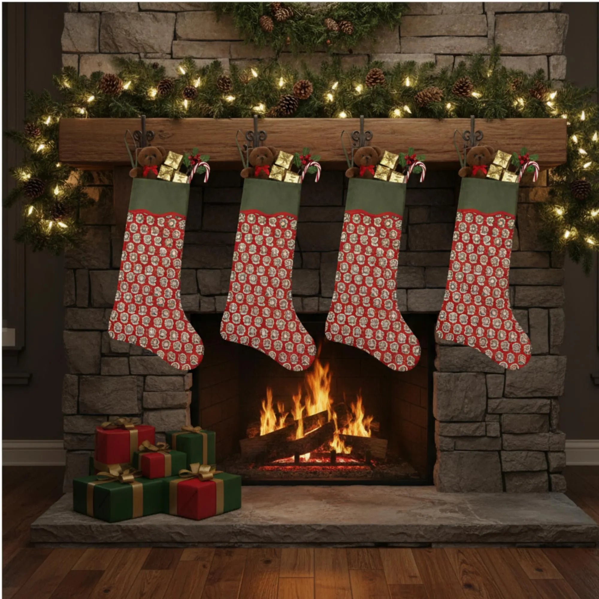 Chocolate Cosmos Red Christmas Stocking