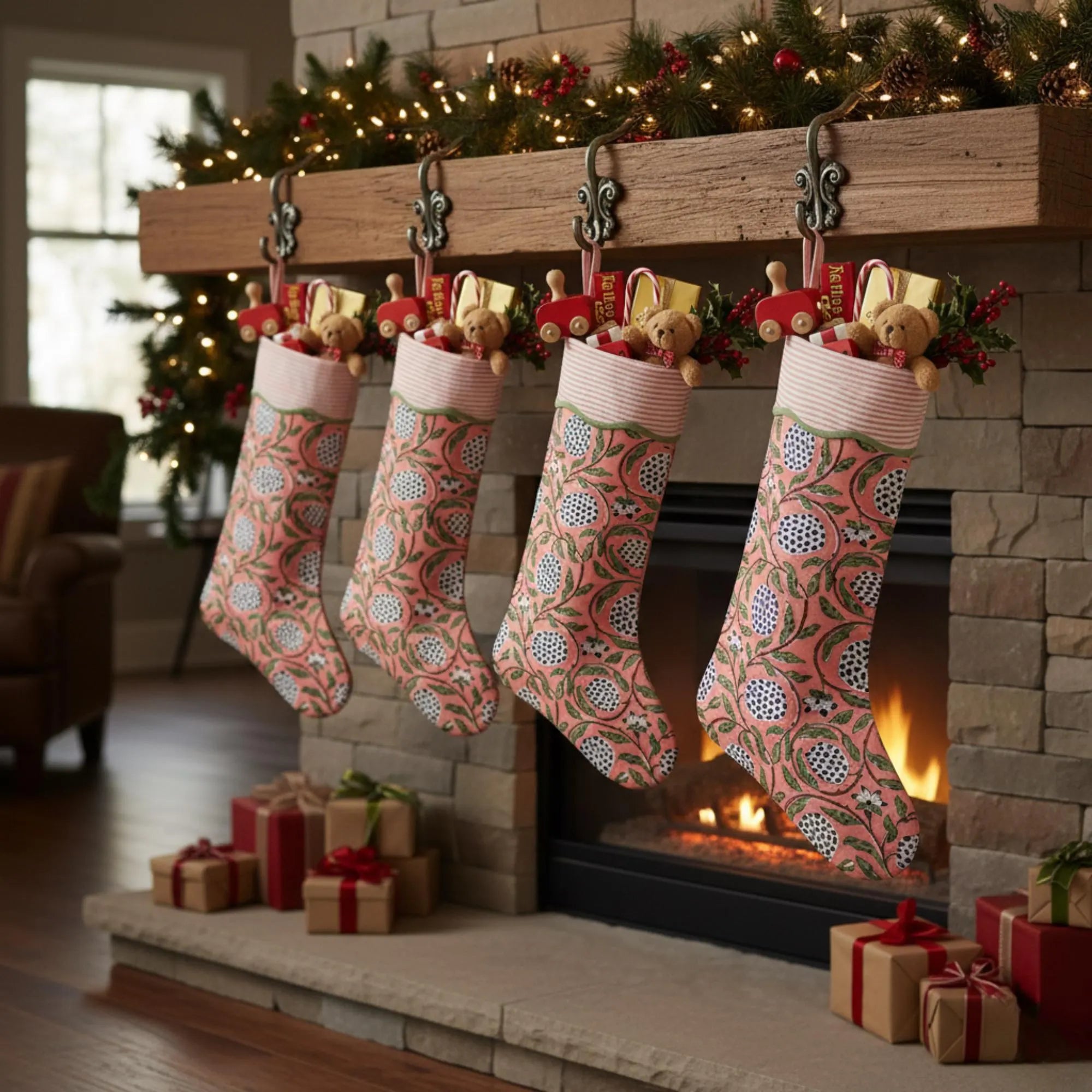 Dark Salmon Pink Christmas Stocking - Pair of 2