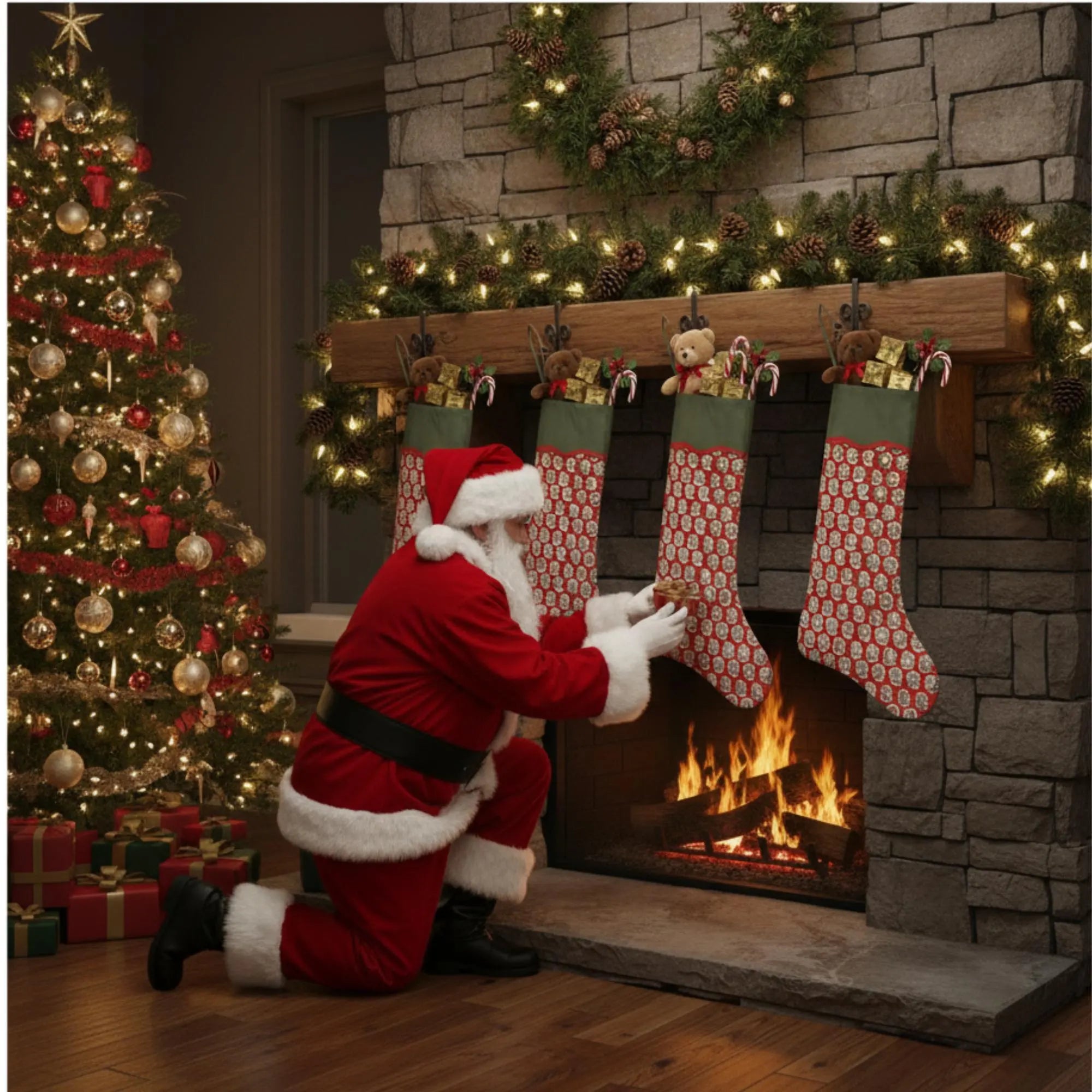 Chocolate Cosmos Red Christmas Stocking