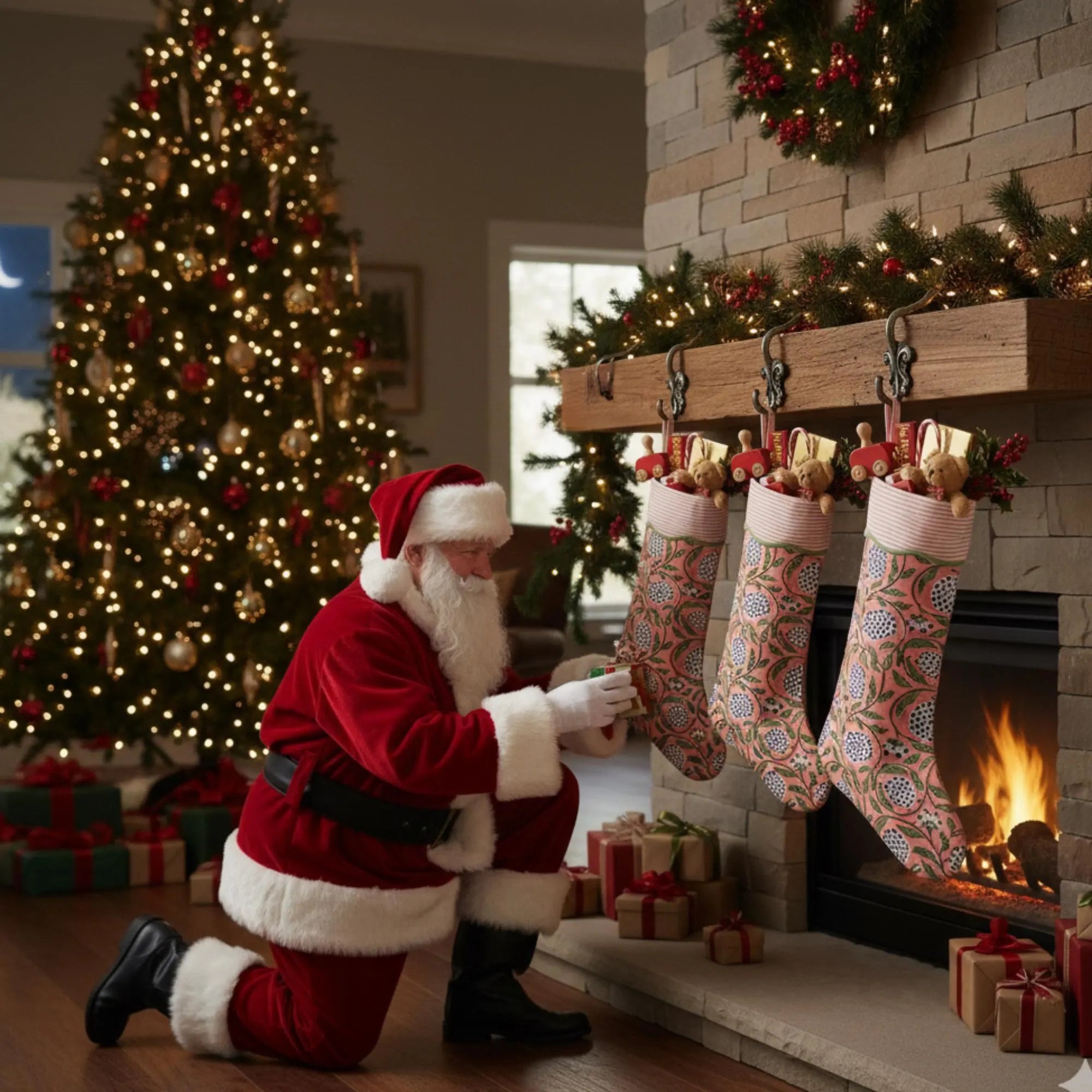 Dark Salmon Pink Christmas Stocking - Pair of 2