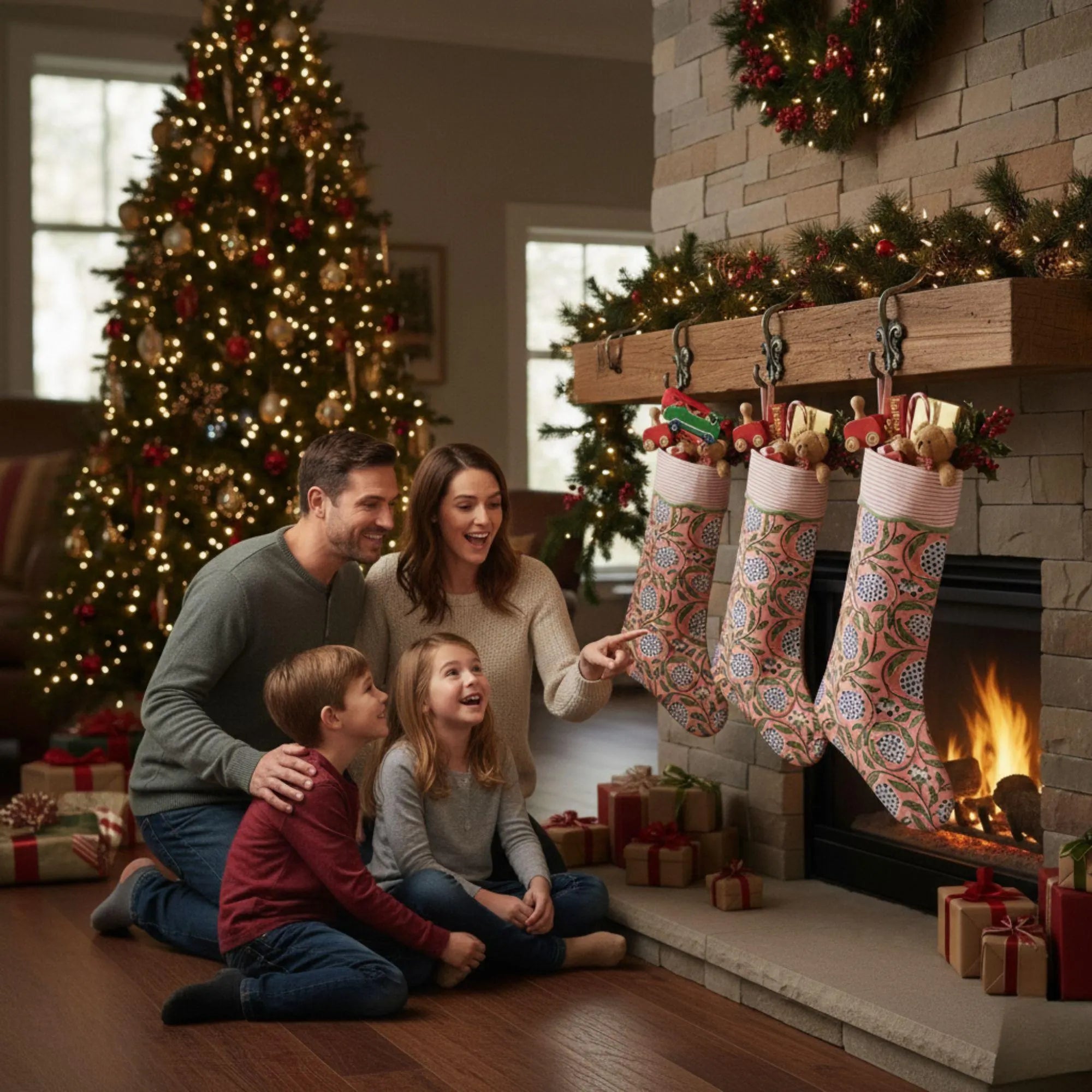 Dark Salmon Pink Christmas Stocking - Pair of 2