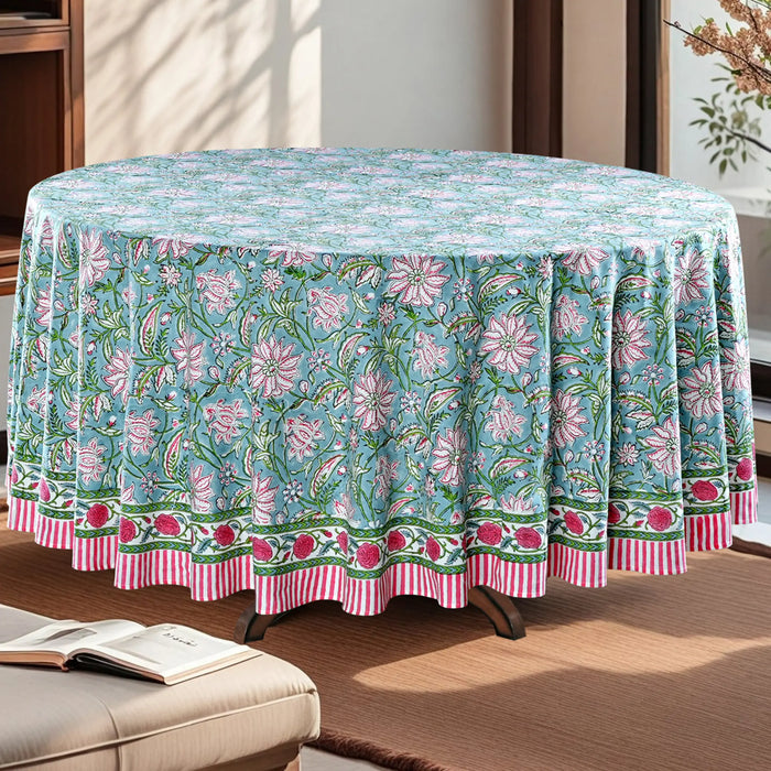 Turquoise Blue Round Tablecloth
