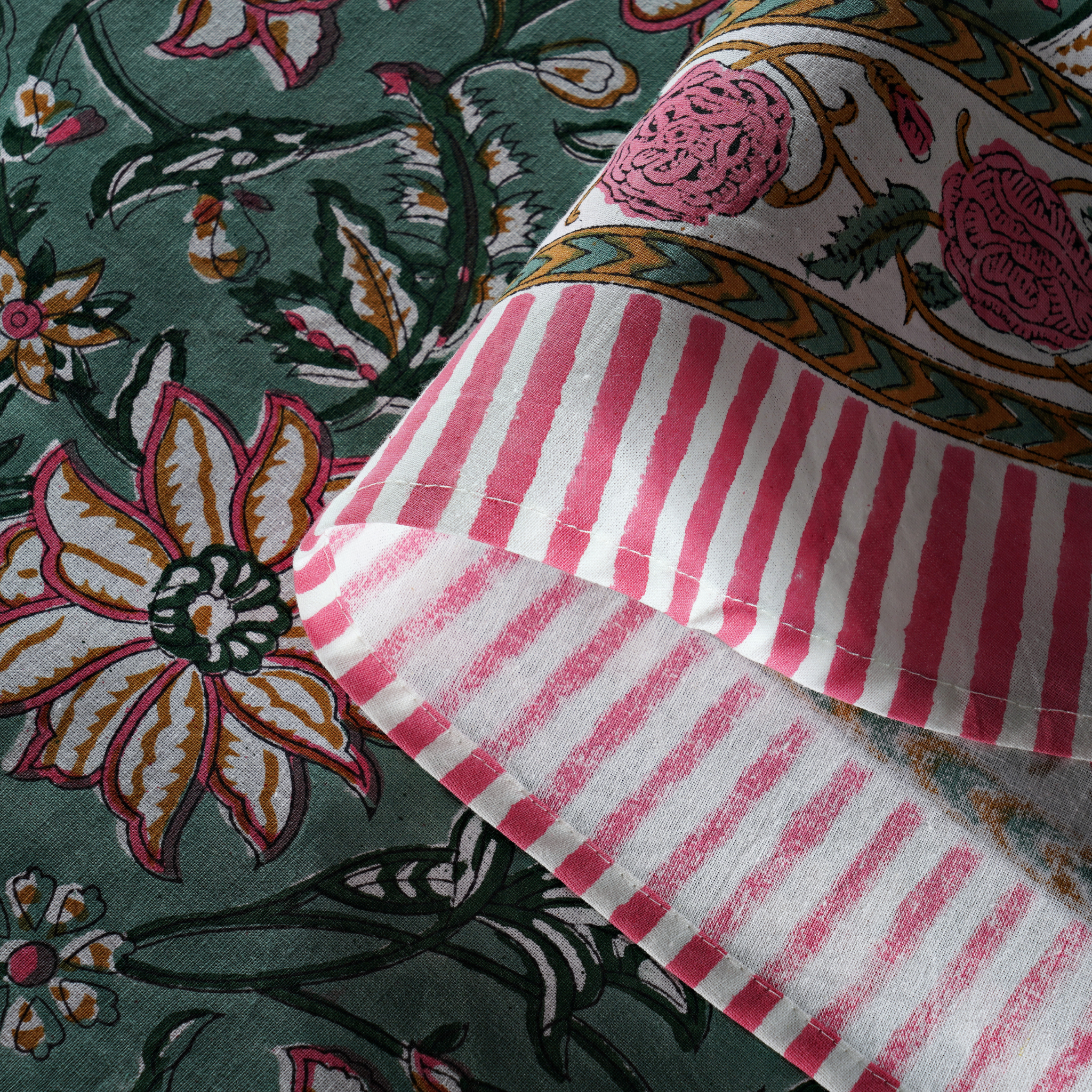 Close-up of floral and striped fabric patterns