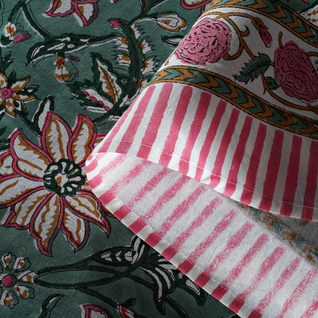 Close-up of floral and striped fabric patterns