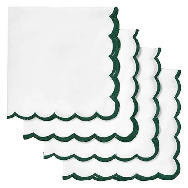 White with Emerald Green Embroidery Napkins
