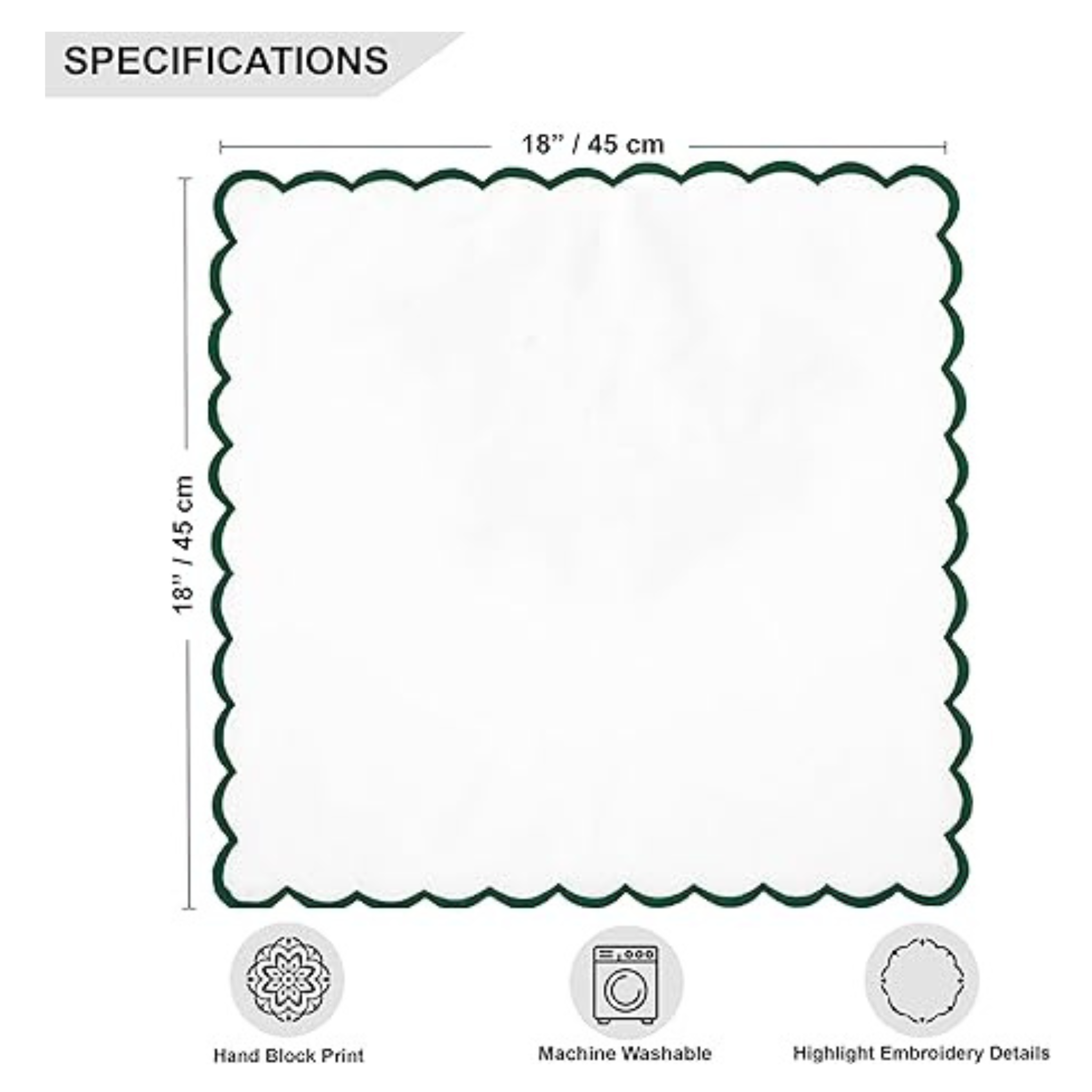 Measurement chart with a green scalloped border and text on a white background